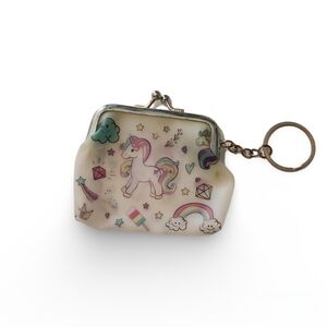 Magical White Unicorn-Themed Mini Coin Purse with Keychain